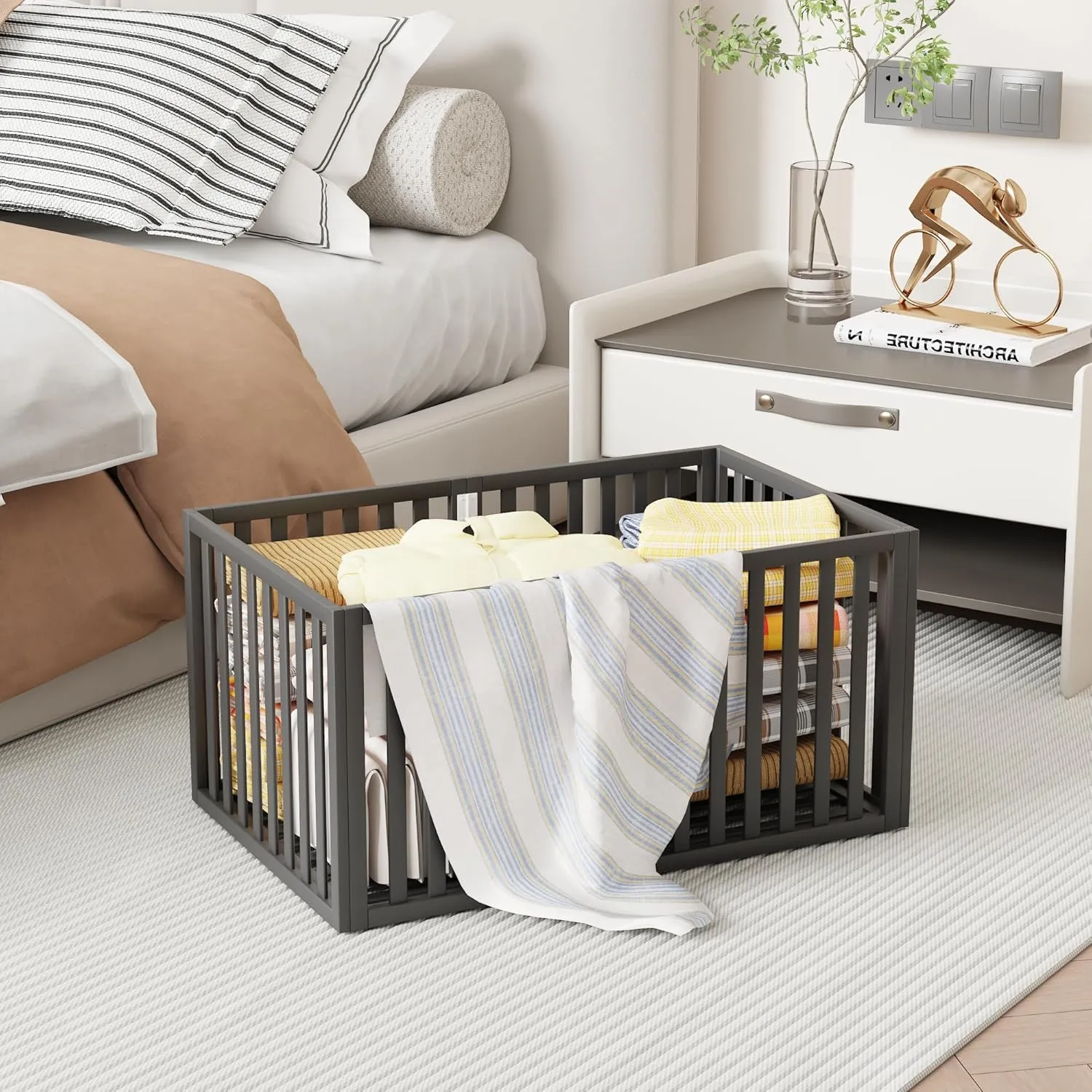 Bamboo Under Bed Storage Containers- Underbed Organizer with Wheels with Large Capacity Dust Bag,Sturdy Wood Rolling Under Bed Shoe Storage Organizer 2 Packs (Black, 2 Packs Tall (25"×16"x12"))