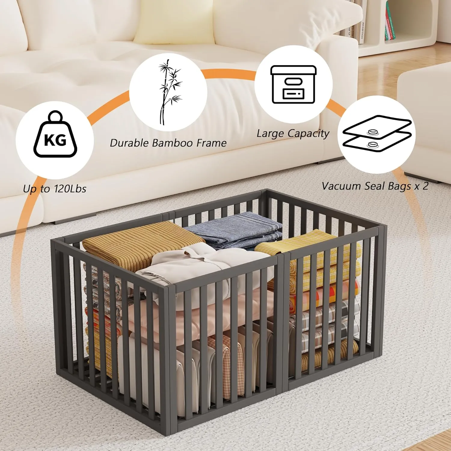 Bamboo Under Bed Storage Containers- Underbed Organizer with Wheels with Large Capacity Dust Bag,Sturdy Wood Rolling Under Bed Shoe Storage Organizer 2 Packs (Black, 2 Packs Tall (25"×16"x12"))