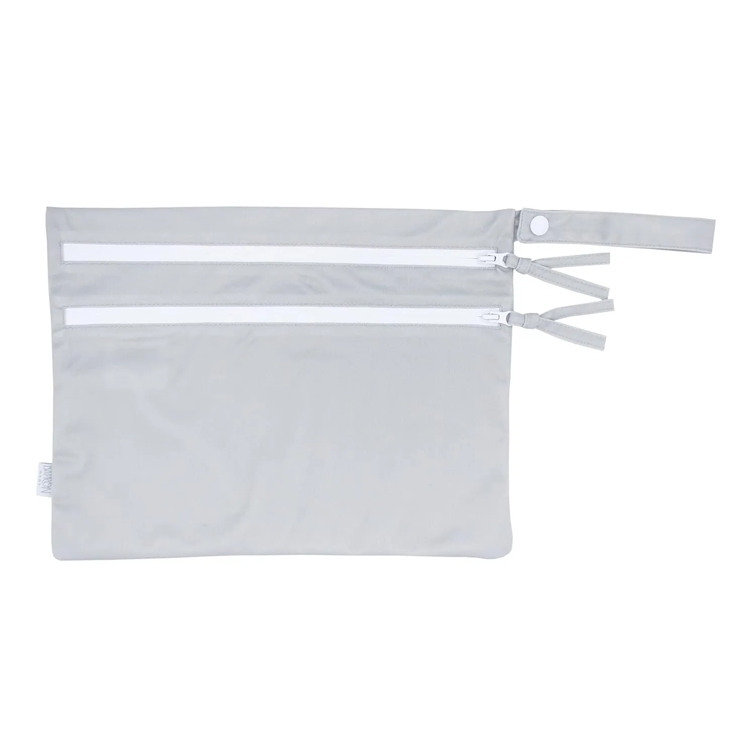 BapronBaby Minimalist Light Grey Wet Dry Bag - Waterproof Two Zipper Pockets - Reusable for Mealtime, Diapers, Stroller, Snacks, Swimsuits - Machine Washable - 11" x 9"