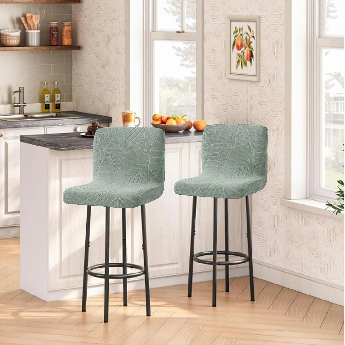 Bar Stool Cover with Back Waterproof Counter Height Bar Stool Slipcovers Stretch Swivel Barstools Slipcovers Pub Counter Chairs Covers for Kitchen Island Home Bar 2 Pack Green