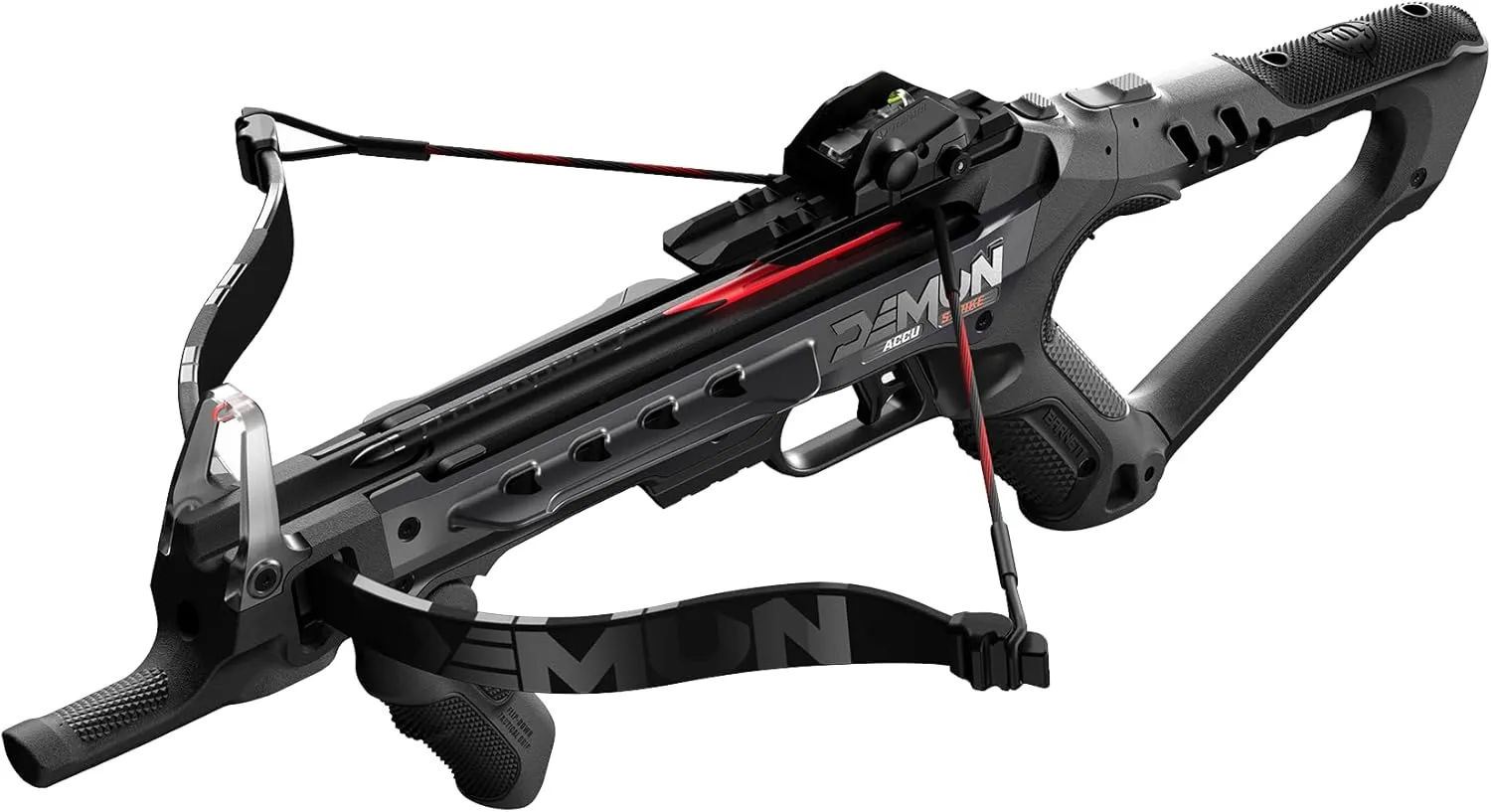 Barnett Demun Accu Strike Mini Crossbow - Compact Break Action Pistol Crossbow with Flip Down Foregrip, Fiber Optic Sights, 7 Inch Bolts, 5 Bolts Included, 190fps