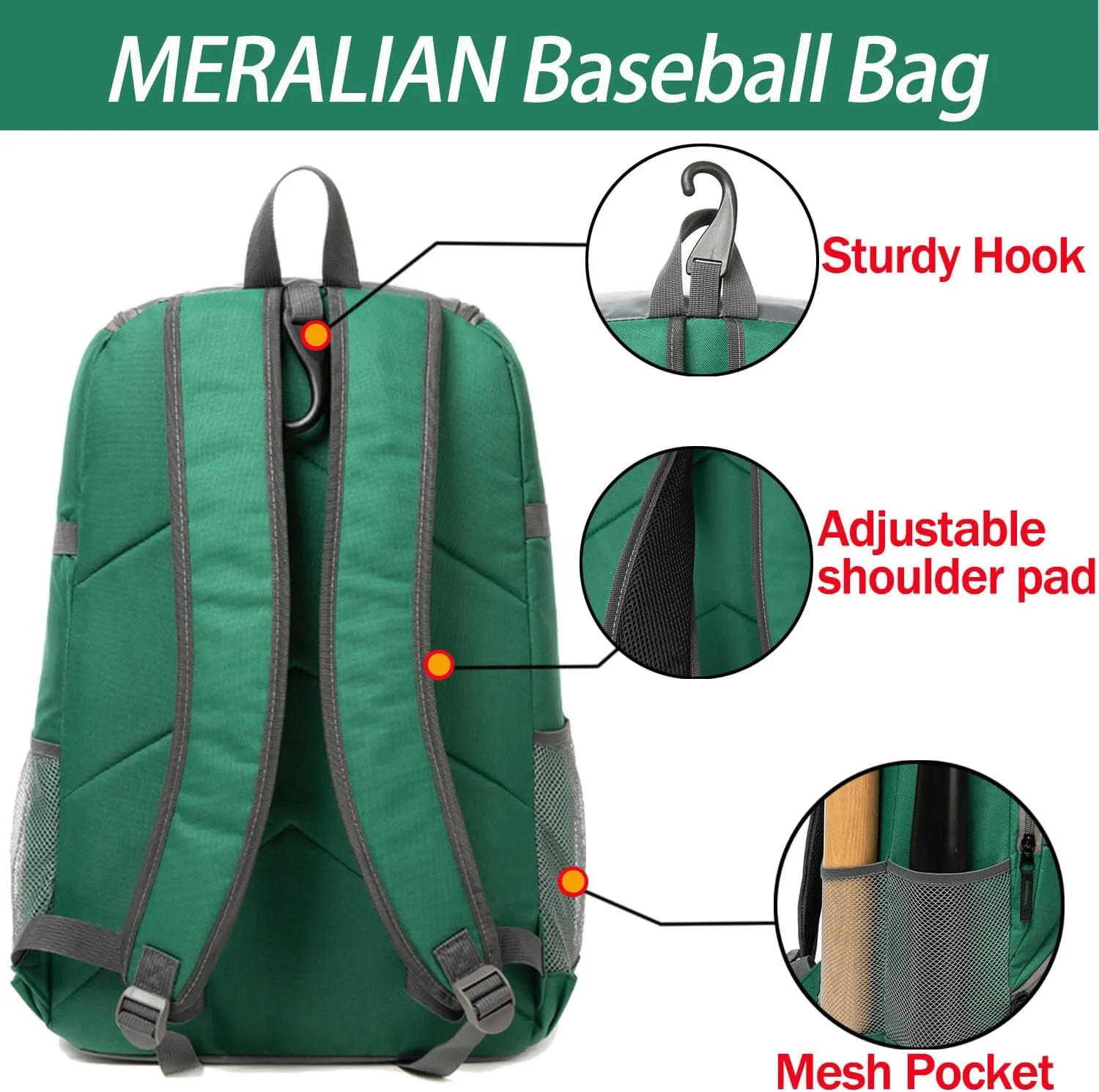 Baseball Bag - Lightweight Softball & T-Ball Backpack with Shoe Compartment for Equipment & Gear