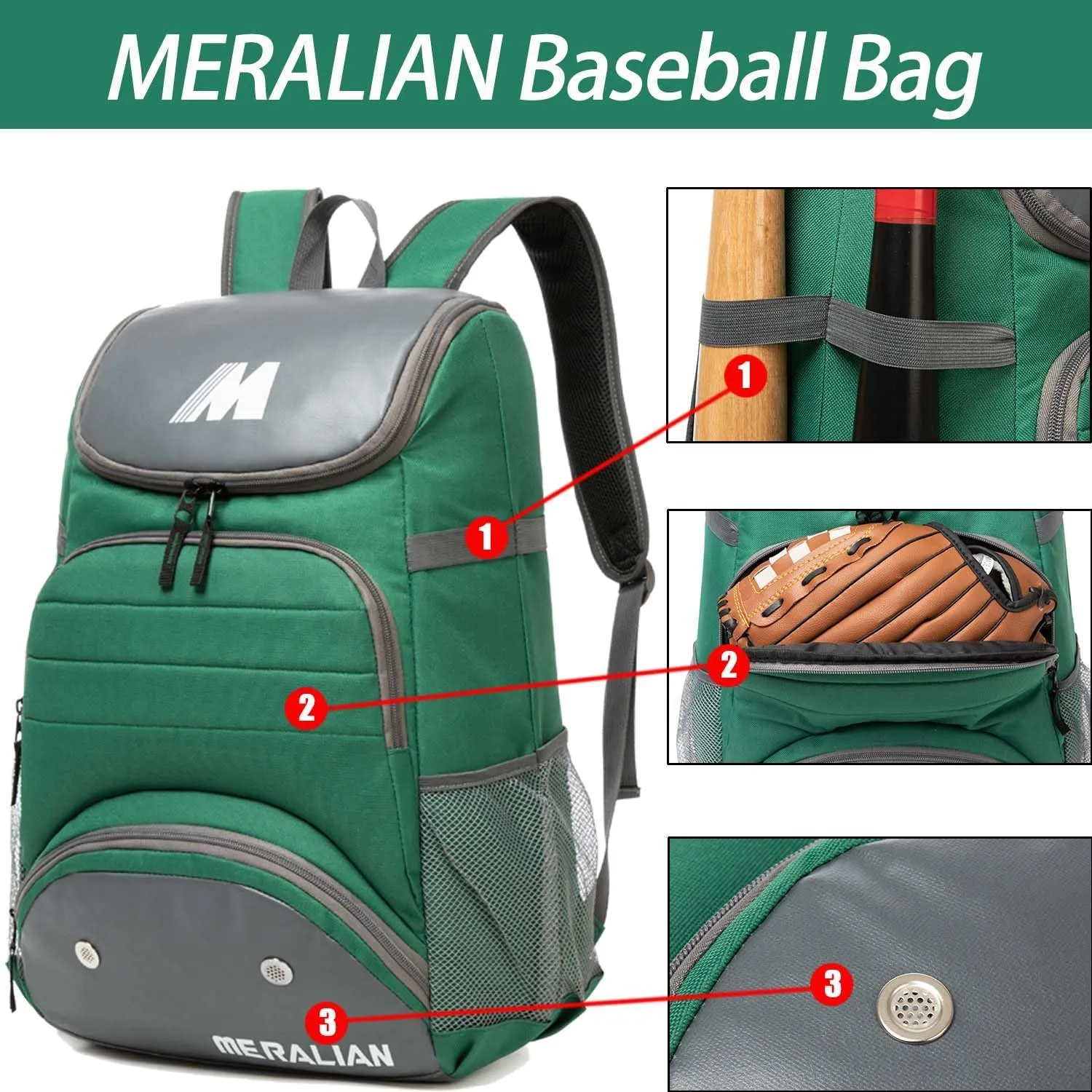 Baseball Bag - Lightweight Softball & T-Ball Backpack with Shoe Compartment for Equipment & Gear