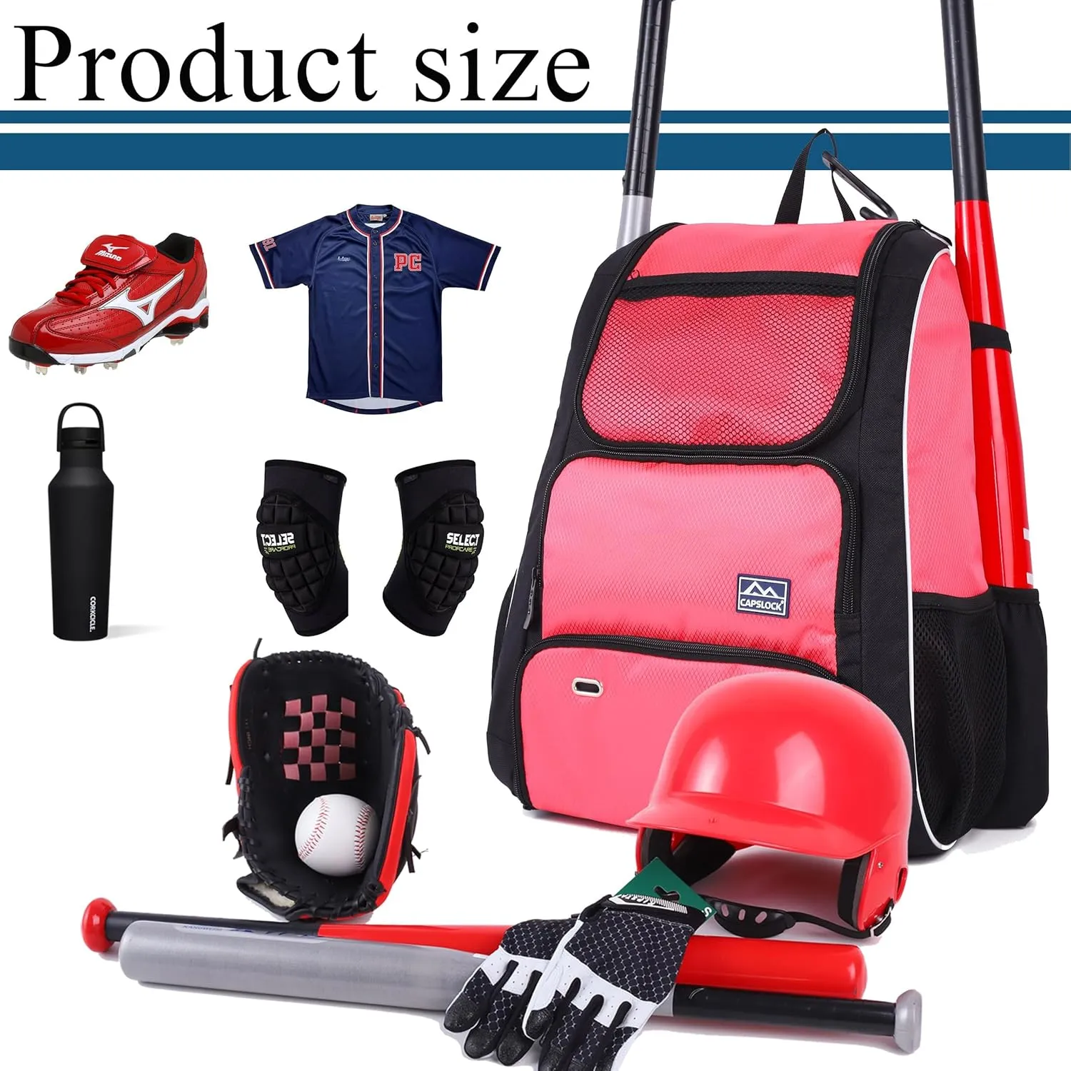 Baseball Bat Bag Backpack,T-Ball & Softball Bat Bag with Shoes Compartment for Youth and Adult, Lightweight Baseball Bag with Fence Hook Hold Bat, Batting Mitten, Helmet, Caps, Teeball Gear