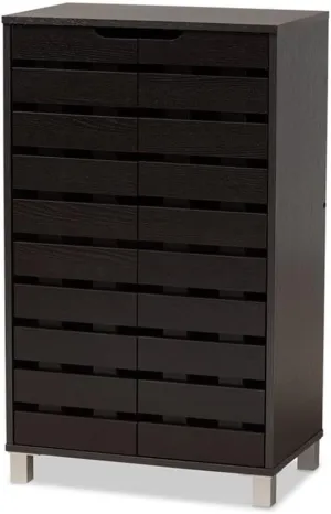 Baxton Studio Ernest Modern and Contemporary Dark Brown Finished Wood 2-Door Shoe Storage Cabinet