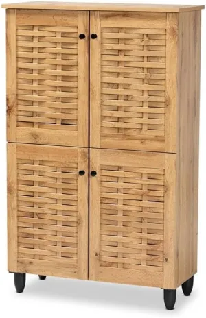 Baxton Studio Winda Modern and Contemporary Oak Brown Finished Wood 4-Door Shoe Storage Cabinet