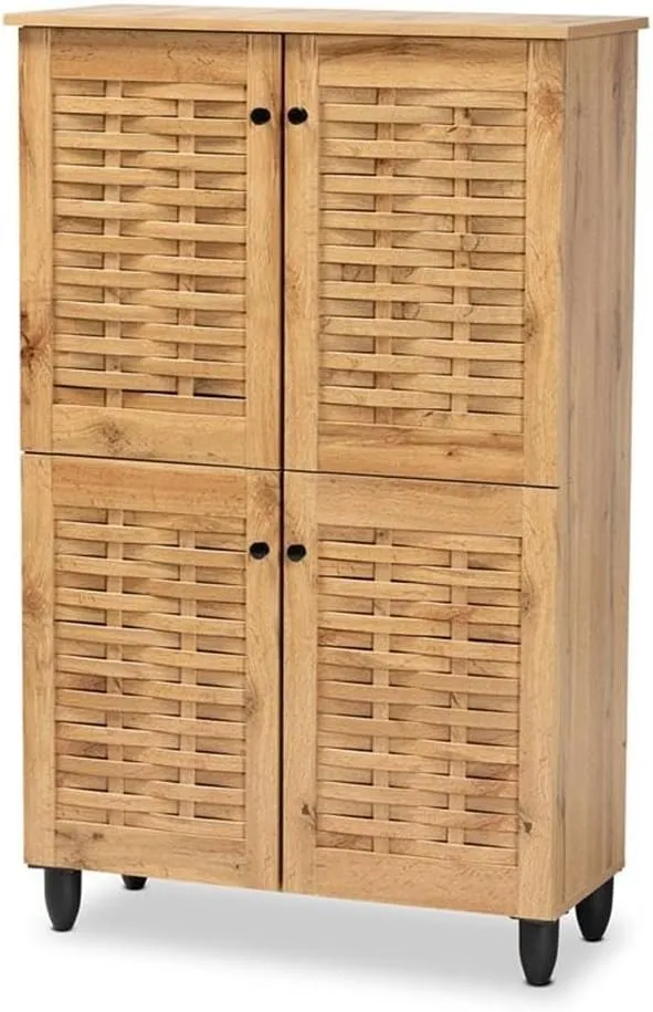 Baxton Studio Winda Modern and Contemporary Oak Brown Finished Wood 4-Door Shoe Storage Cabinet