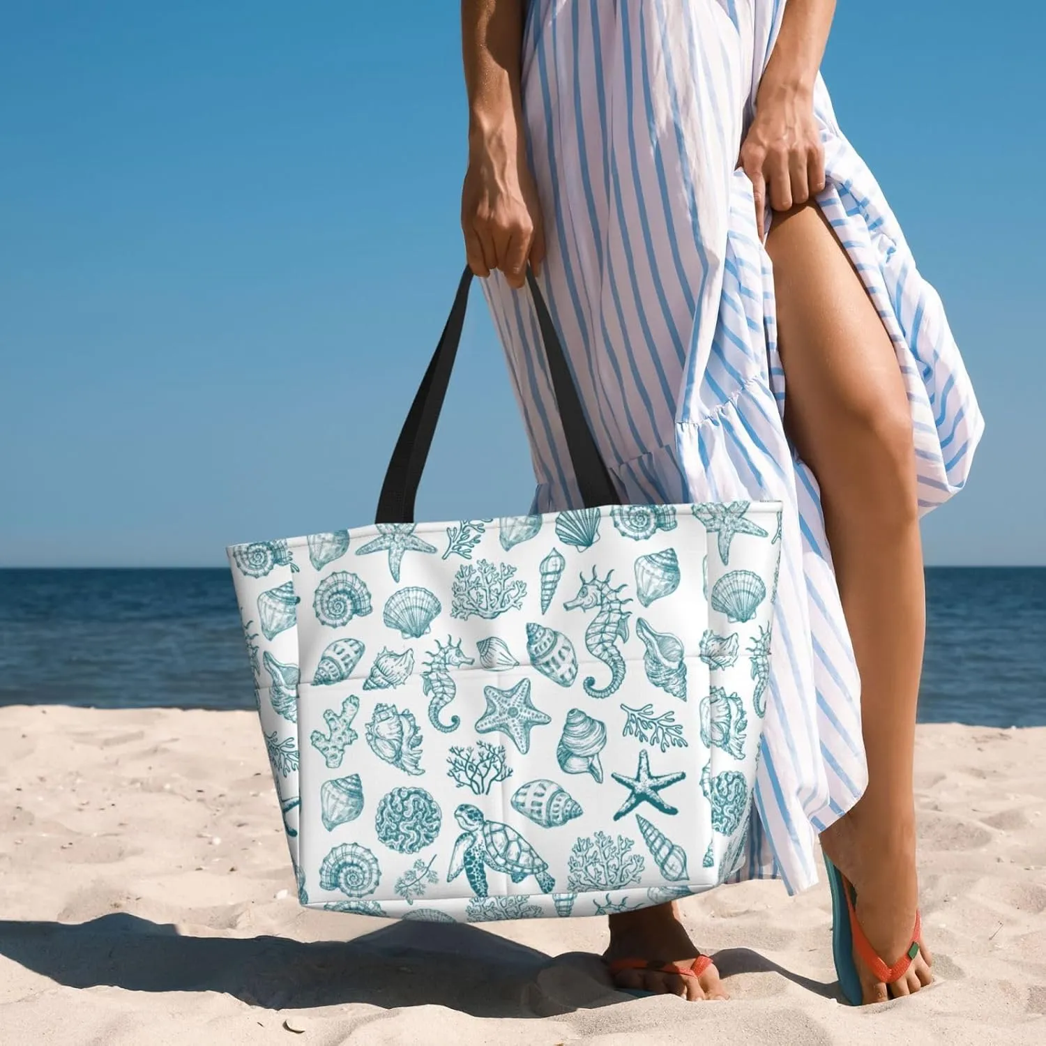 Beach Tote Bag for Women Beach Bag Waterproof and Sandproof Tote Bag with Wet Bag Large Travel Bag for Weekend Travel