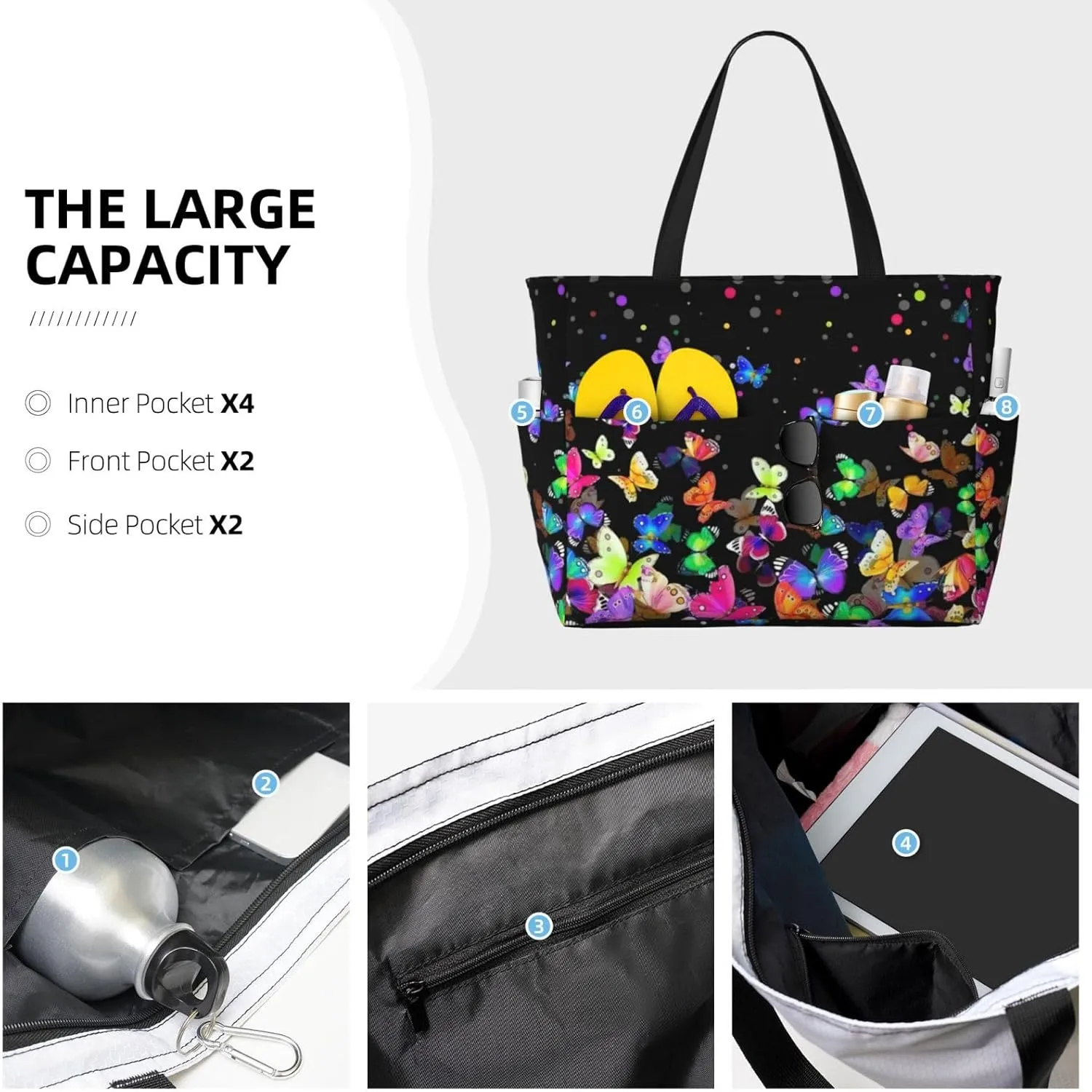 Beach Tote Bag for Women Beach Bag Waterproof and Sandproof Tote Bag with Wet Bag Large Travel Bag for Weekend Travel