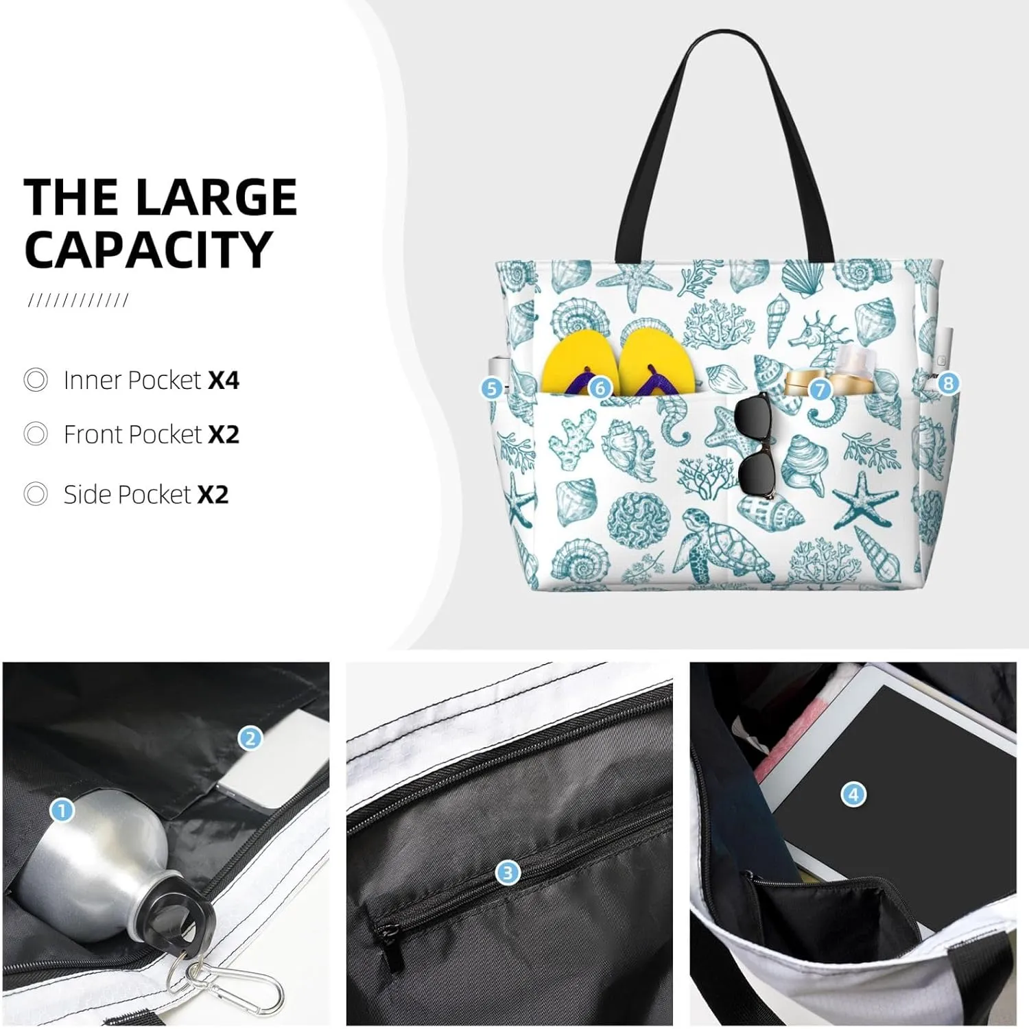 Beach Tote Bag for Women Beach Bag Waterproof and Sandproof Tote Bag with Wet Bag Large Travel Bag for Weekend Travel