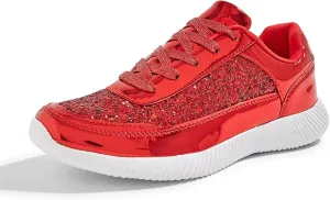 BELOS Women's Glitter Shoes Sparkly Lightweight Metallic Sequins Tennis Shoes Casual Retro Braided Walking Shoes