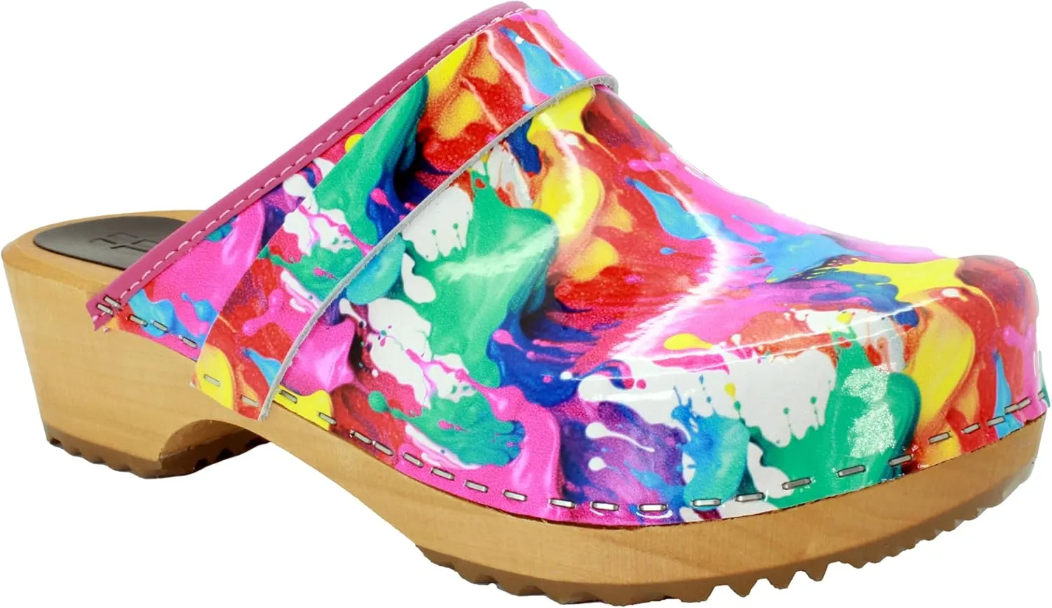 Bjork Maja Wood Open Back Leather Clogs