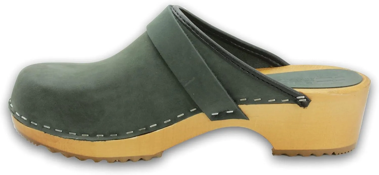 Bjork Maja Wood Open Back Leather Clogs