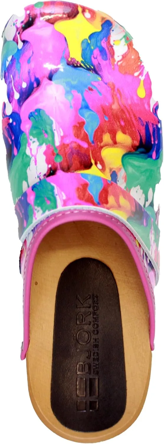 Bjork Maja Wood Open Back Leather Clogs