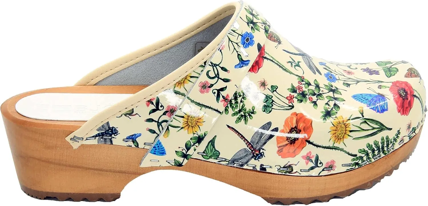 Bjork Maja Wood Open Back Leather Clogs