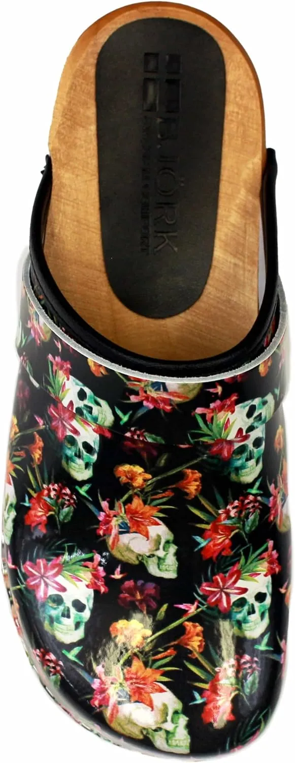 Bjork Maja Wood Open Back Leather Clogs