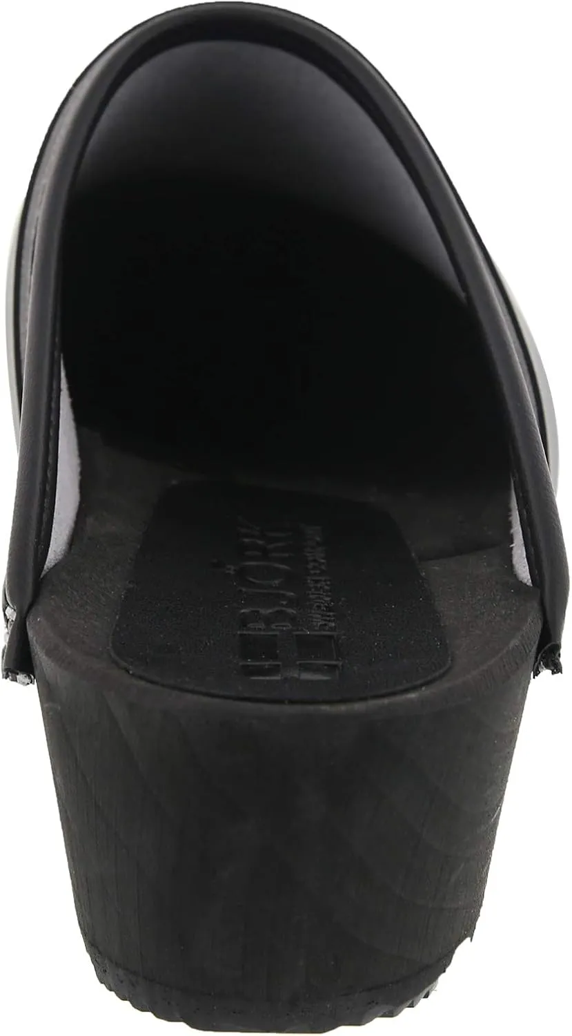 Bjork Maja Wood Open Back Leather Clogs