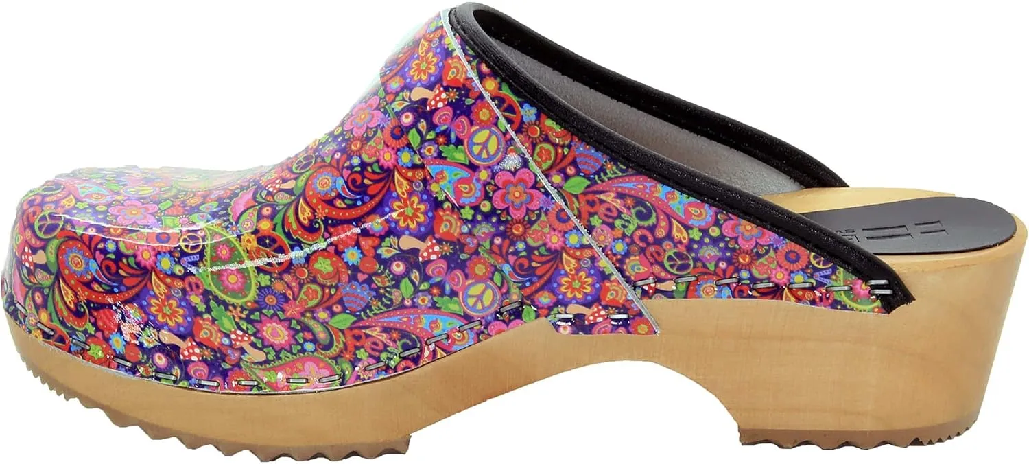 Bjork Maja Wood Open Back Leather Clogs