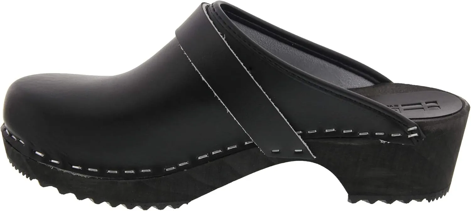 Bjork Maja Wood Open Back Leather Clogs
