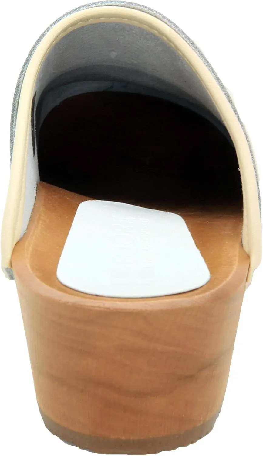 Bjork Maja Wood Open Back Leather Clogs