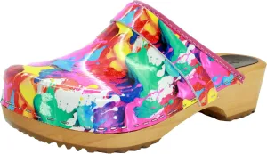 Bjork Maja Wood Open Back Leather Clogs