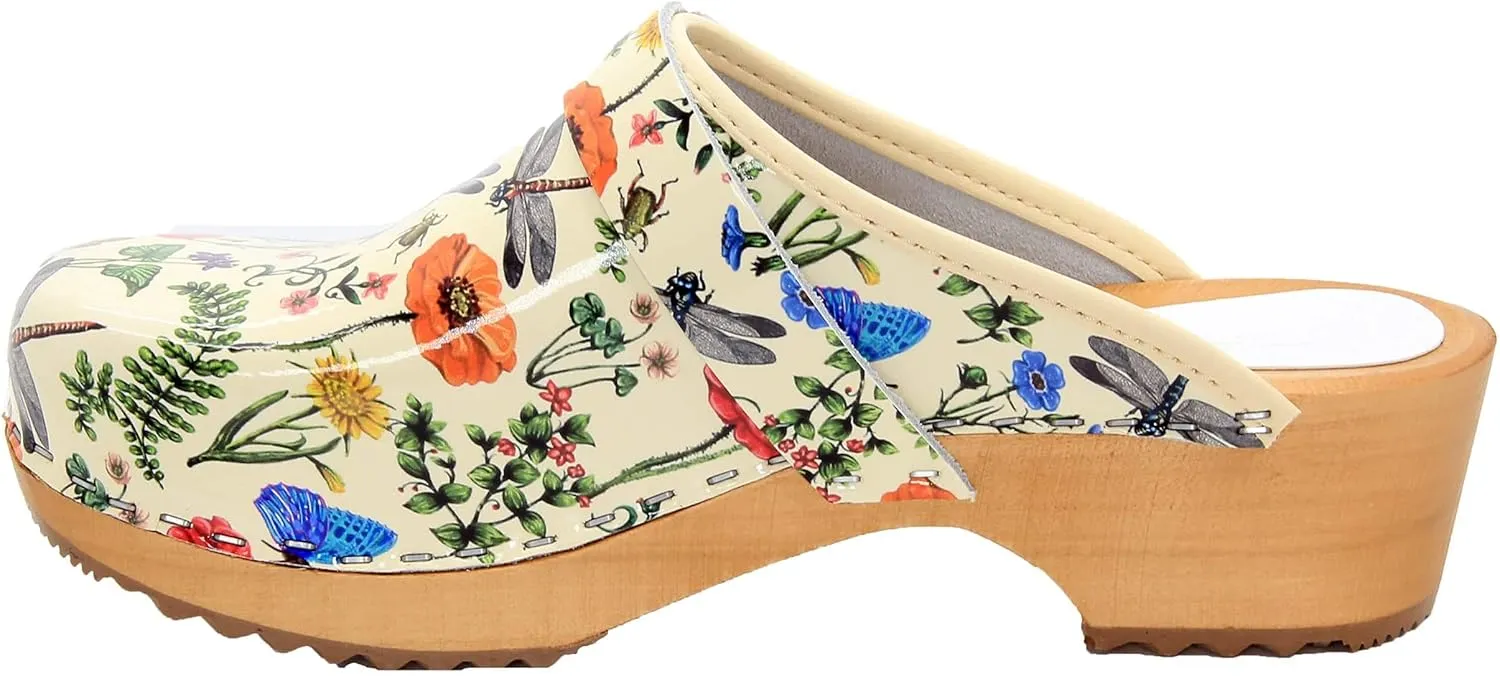 Bjork Maja Wood Open Back Leather Clogs