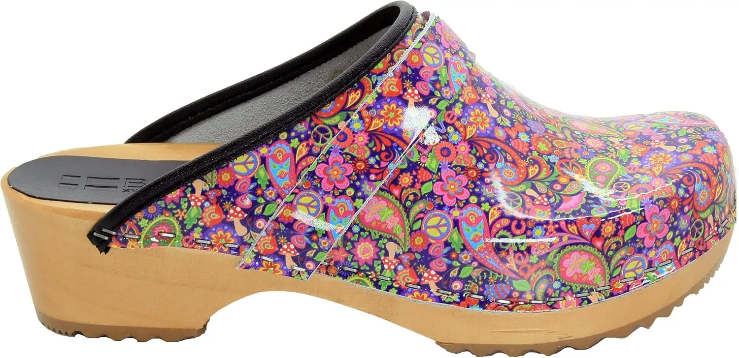 Bjork Maja Wood Open Back Leather Clogs