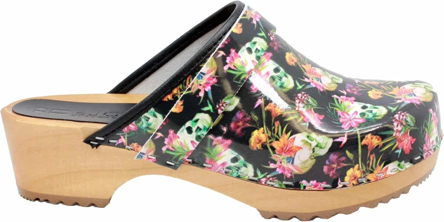 Bjork Maja Wood Open Back Leather Clogs