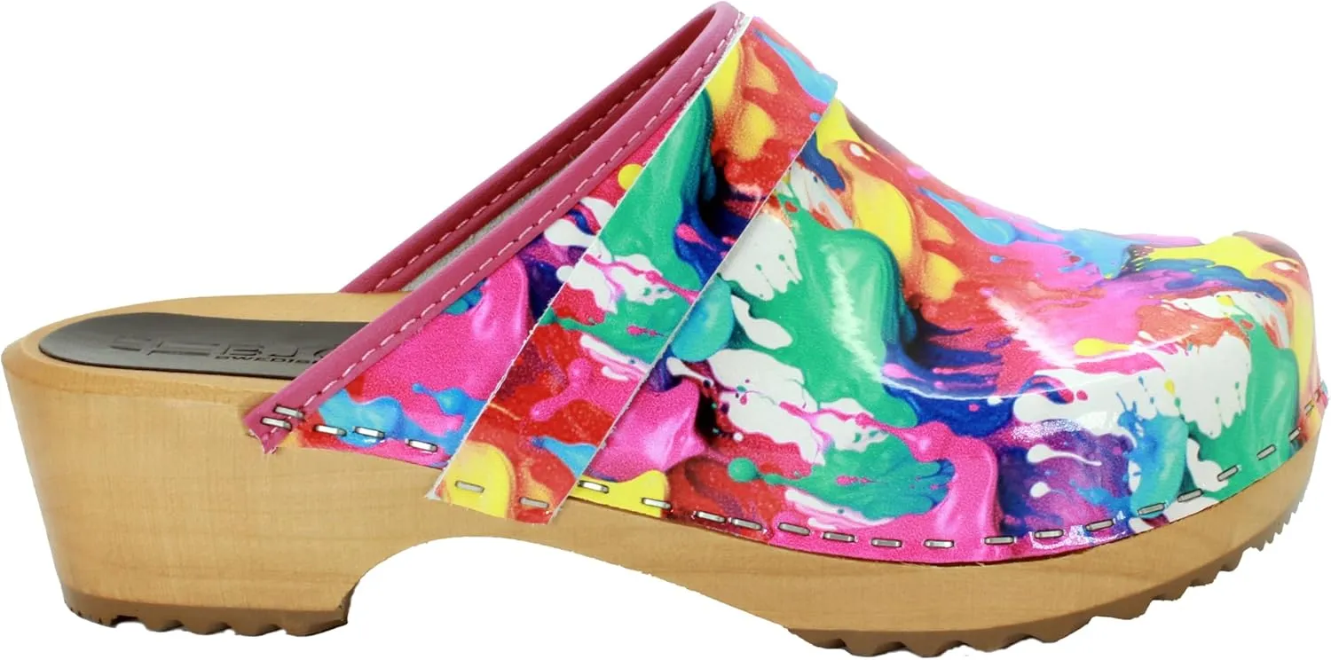 Bjork Maja Wood Open Back Leather Clogs