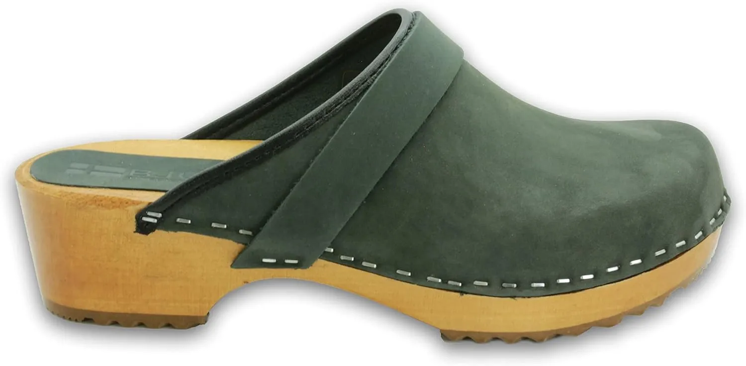 Bjork Maja Wood Open Back Leather Clogs