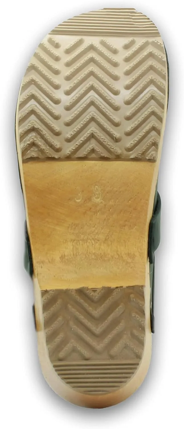 Bjork Maja Wood Open Back Leather Clogs