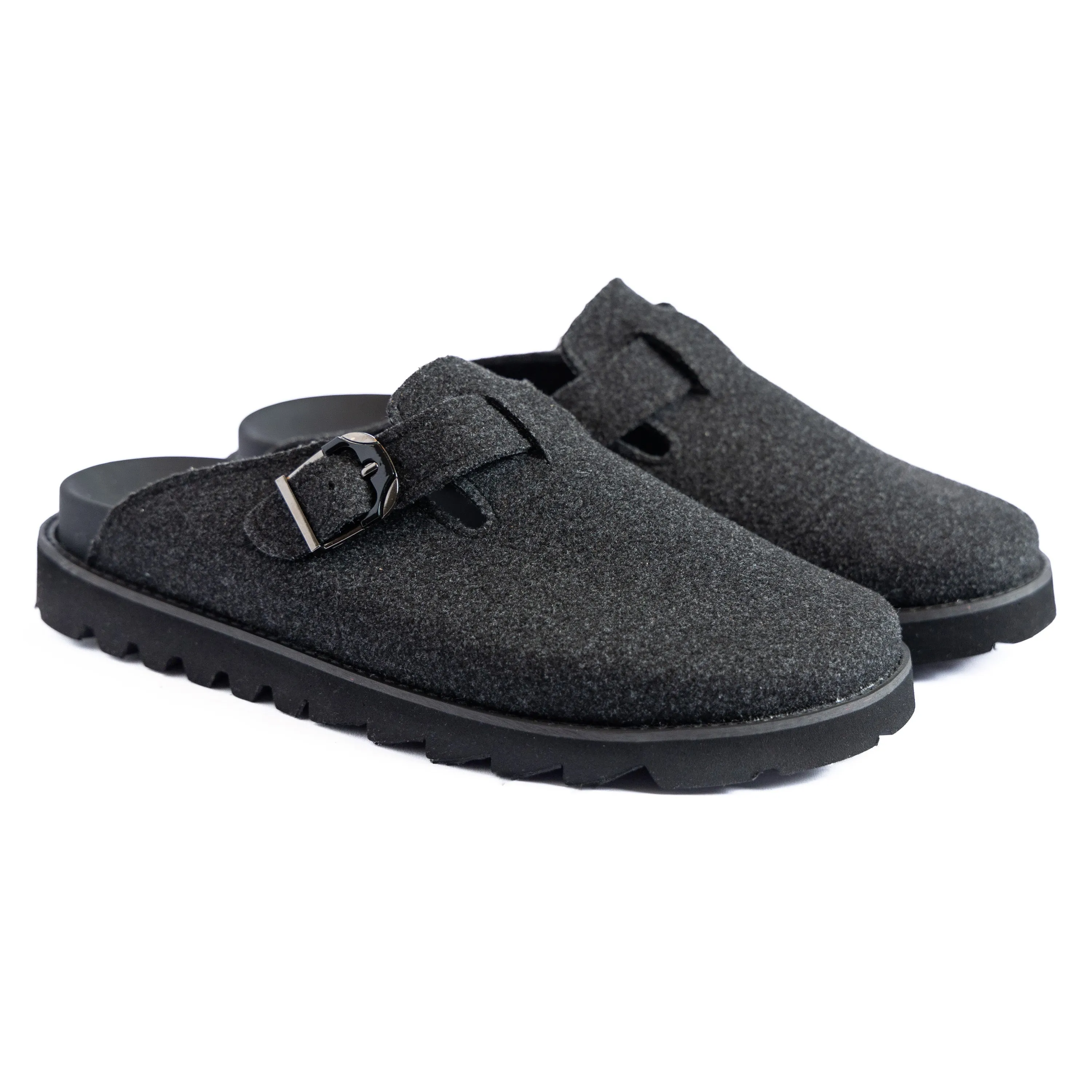 Black Fabric Plain Chunky Clog