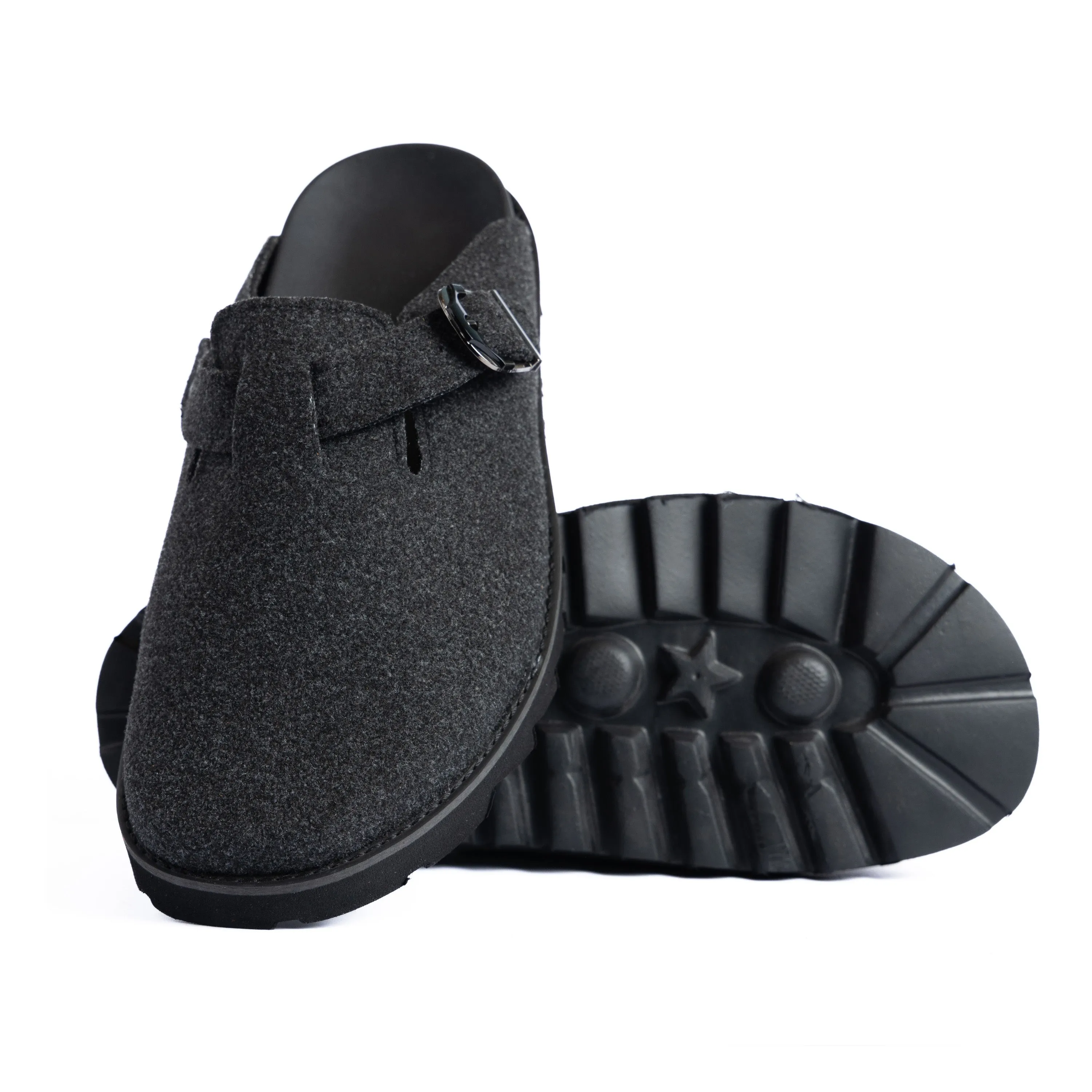 Black Fabric Plain Chunky Clog