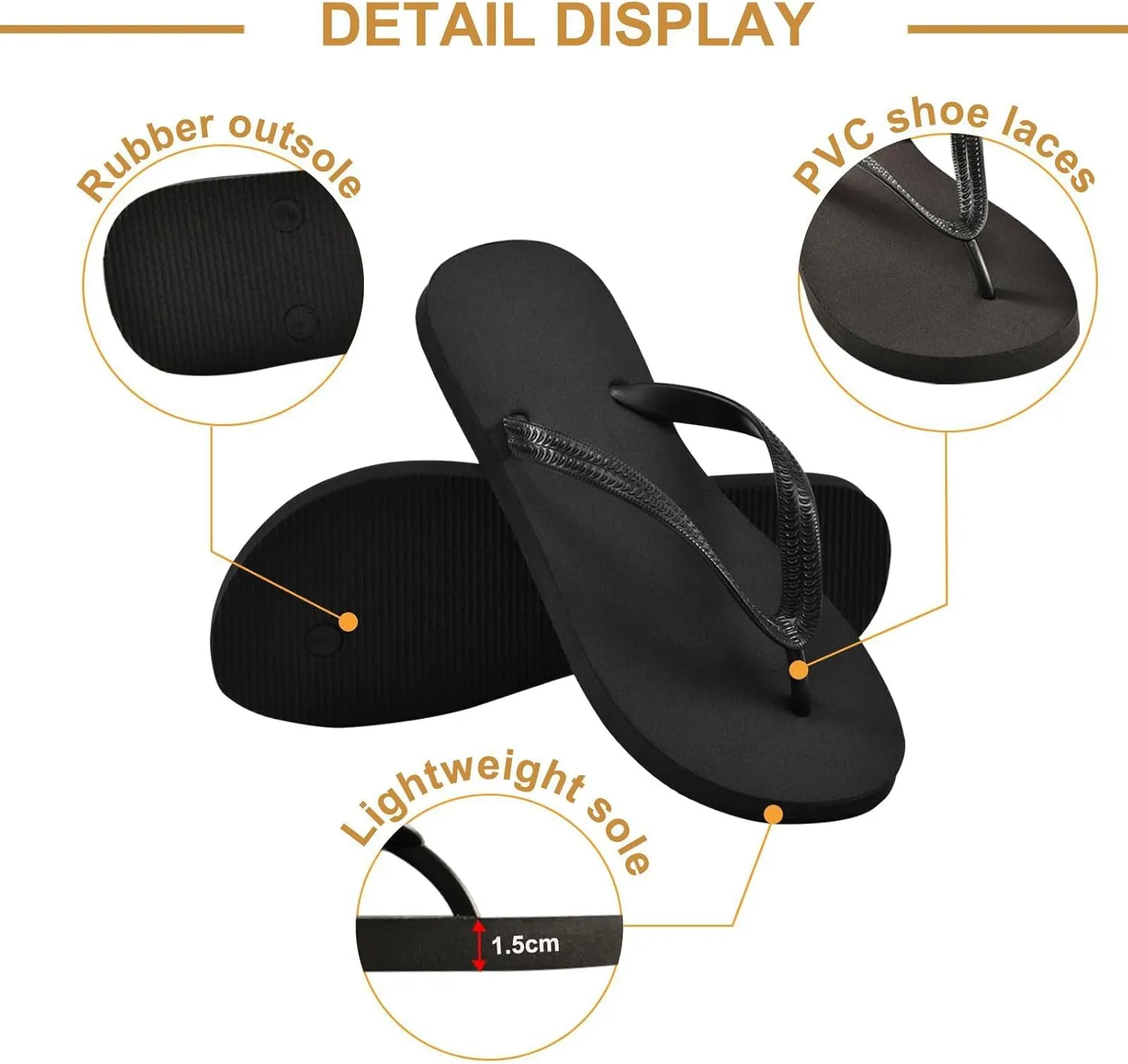 Black Solid Flip Flop Beach Summer Casual Sandal for Women & Men Shower Shoes
