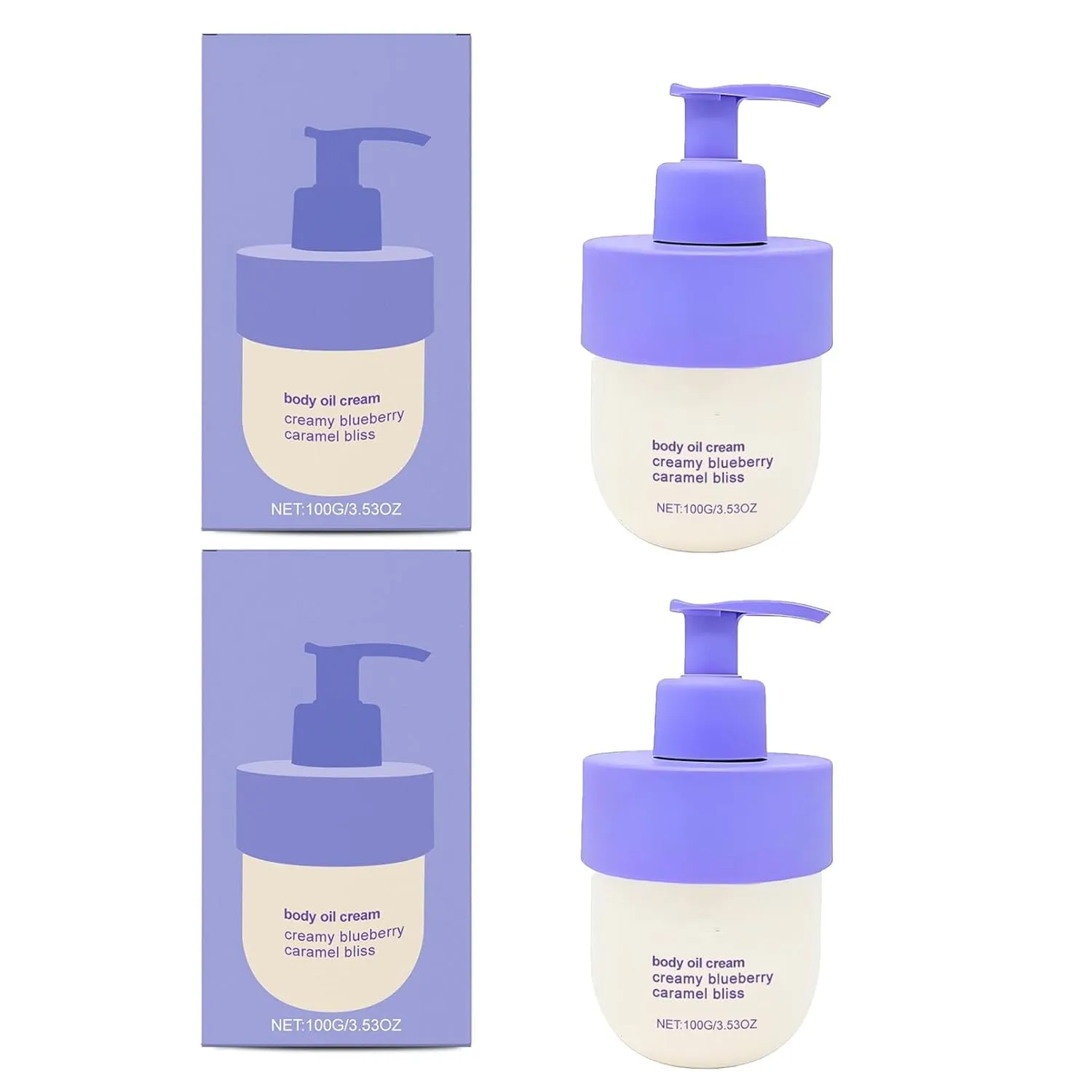 Blueberry Caramel Body Scrub, Blueberry Caramel Body Oil Cream, Scrub and Butter Set, Hydrating, Moisturizing, Exfoliation for Smooth and Soft Skin (Body Cream×2)