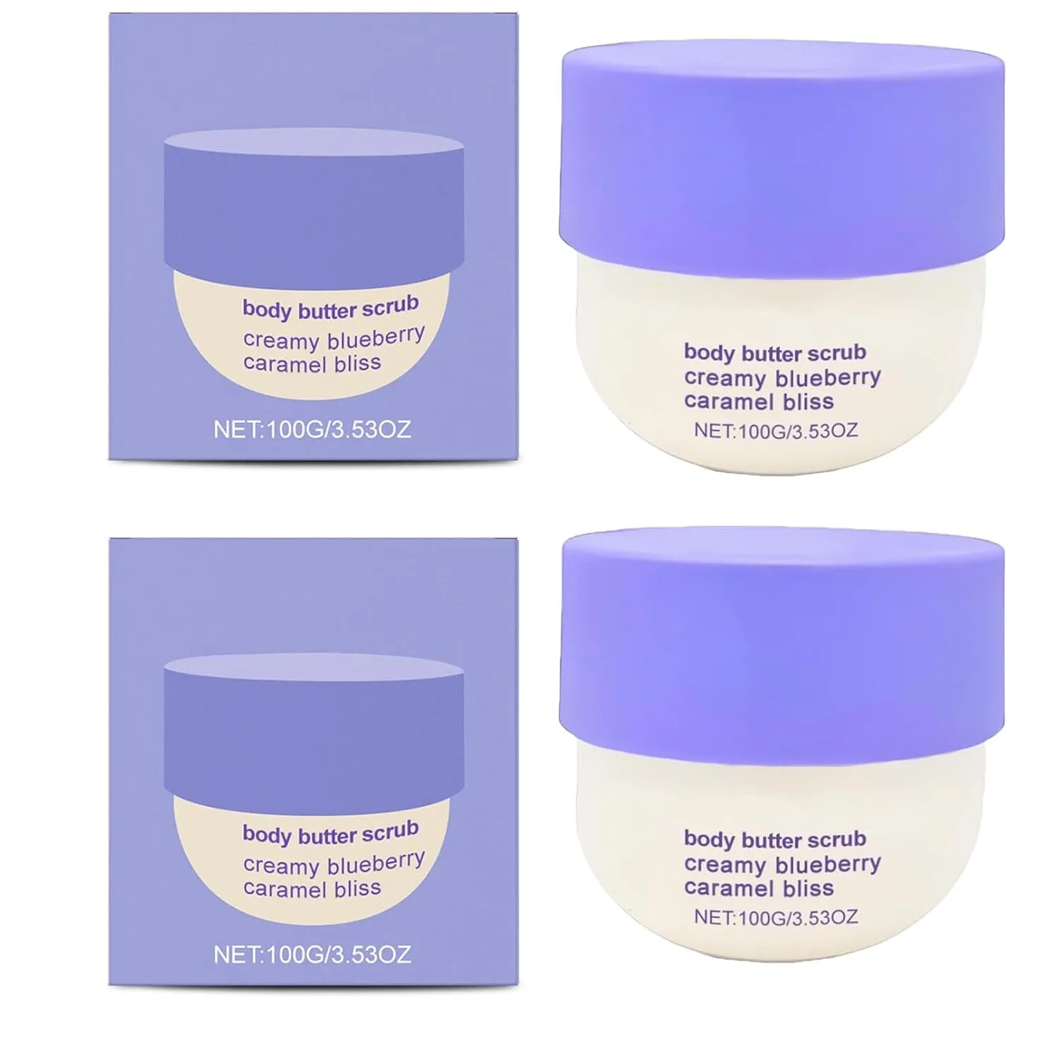 Blueberry Caramel Body Scrub, Blueberry Caramel Body Oil Cream, Scrub and Butter Set, Hydrating, Moisturizing, Exfoliation for Smooth and Soft Skin (Body Scrub×2)