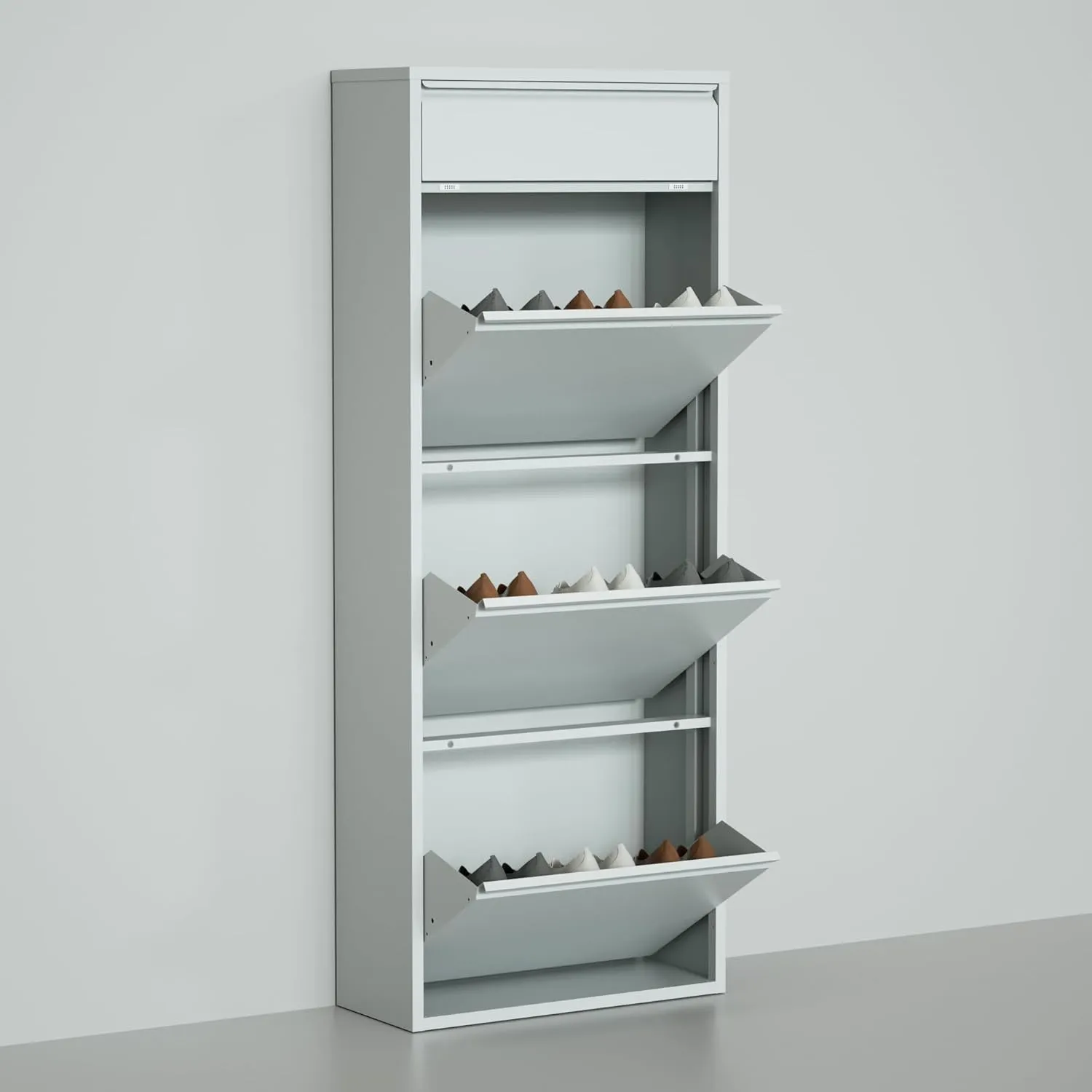 Bluesky Shoe Cabinet, Shoe Rack, Shoe Storage, Shoe Organizer, Metal Shoe Cabinet for Entryway-Hallway-Garage-Laundry-Dressing Room, No Assembly Required (Gray, 3 1 Drawers), Grey