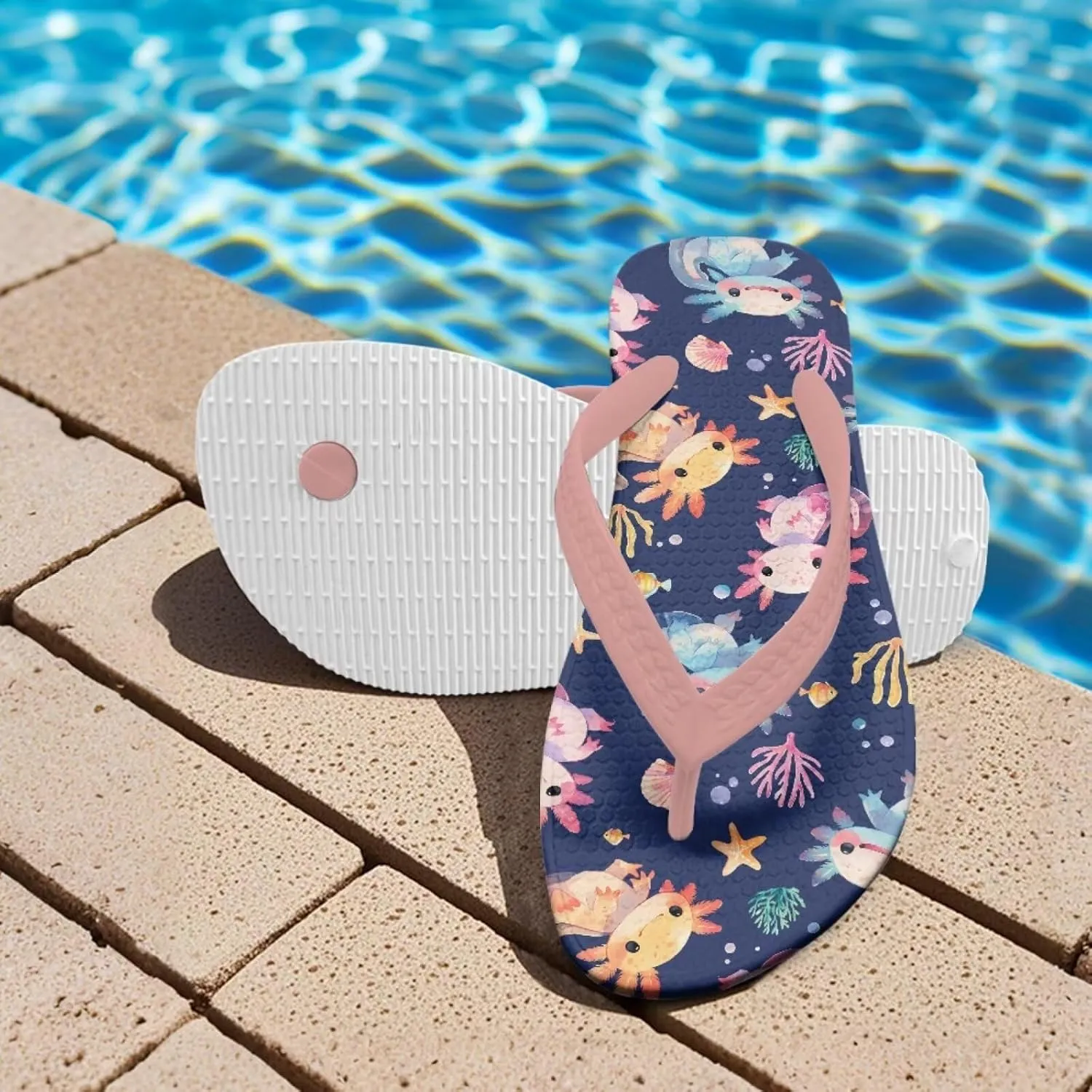 Boy Girls Slide Sandals and Thongs for Beach and Boats - Kids Flip Flops with Cartoon Print