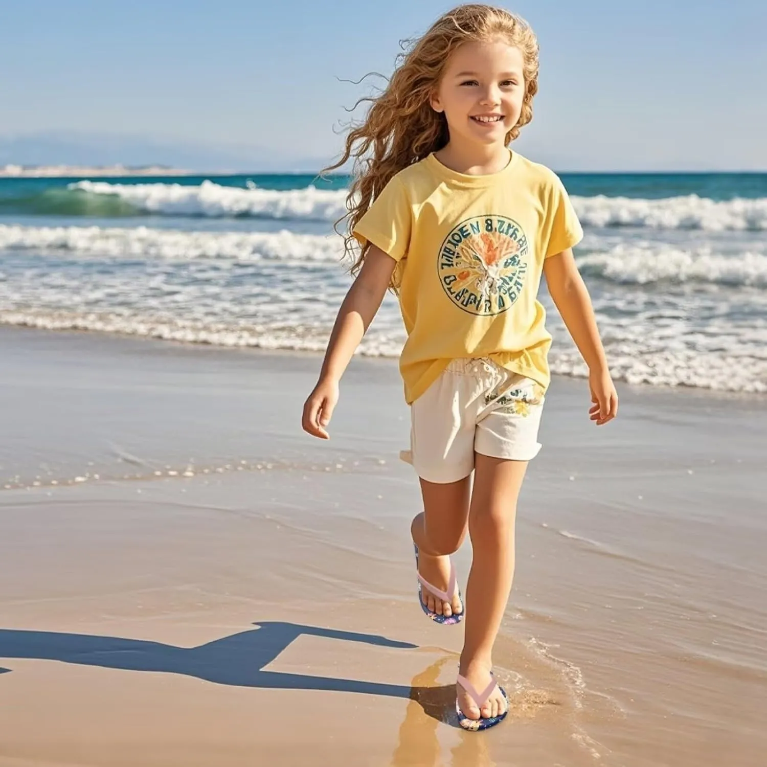 Boy Girls Slide Sandals and Thongs for Beach and Boats - Kids Flip Flops with Cartoon Print