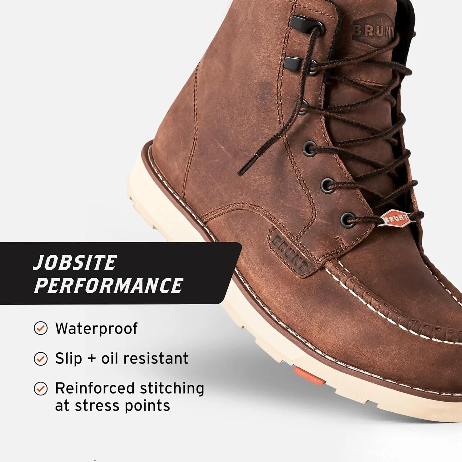 BRUNT Marin (Soft Toe) - Brown - 6" Waterproof Moc Toe Wedge Work Boot - EH Rated - Slip   Oil Resistant - Adjustable Width System