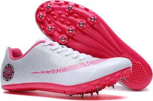Buhelyc Professional Running Nail Spikes Shoes Men Women Track ＆ Field Shoes Long Jumping Athletics Shoes for Training Competition Athletics(Size:6,Color:Pink)