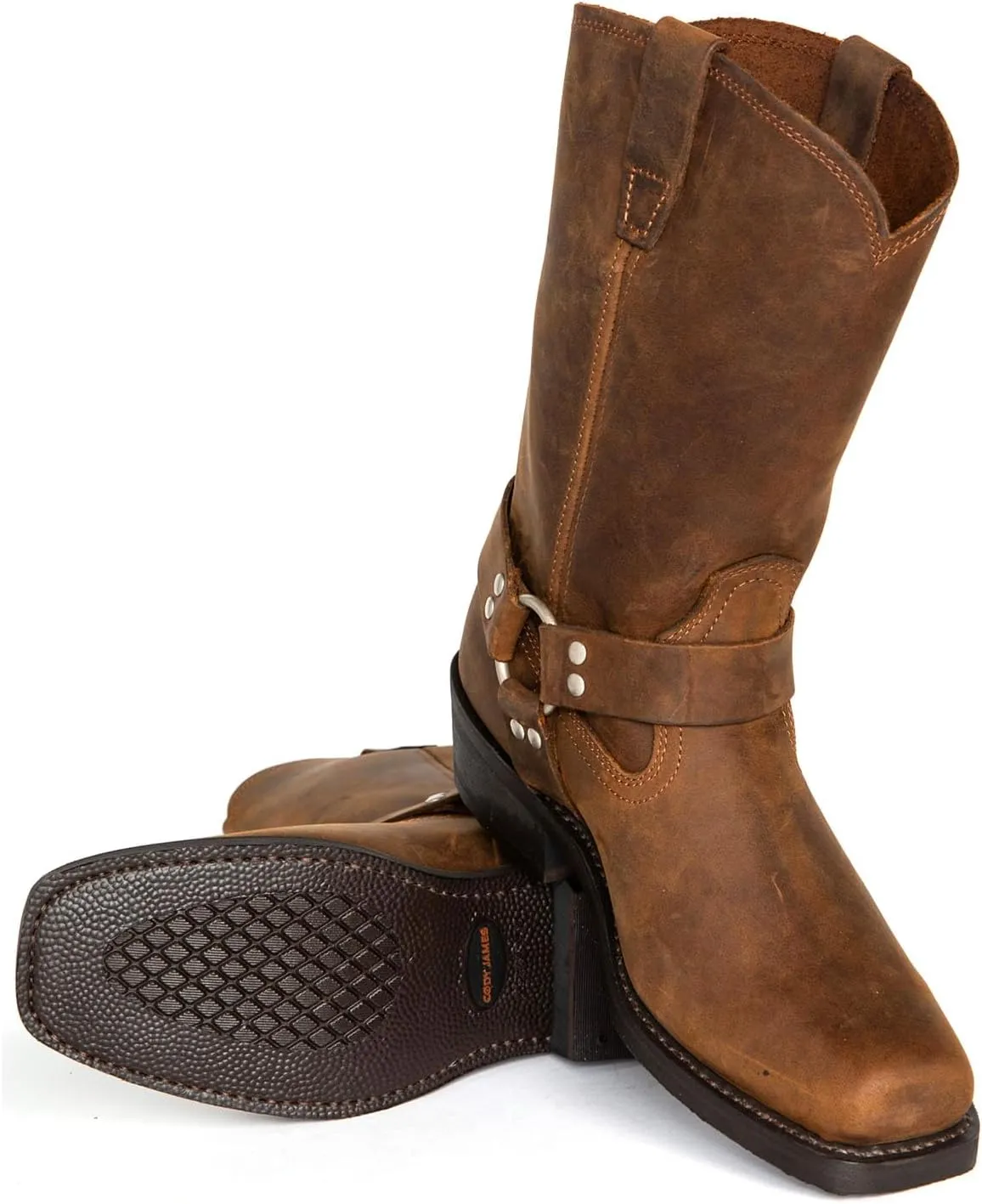ByErz Cowboy Boots for Men Western Boot Classic with Metal Buckle Square Toe Mid-Calf Boots