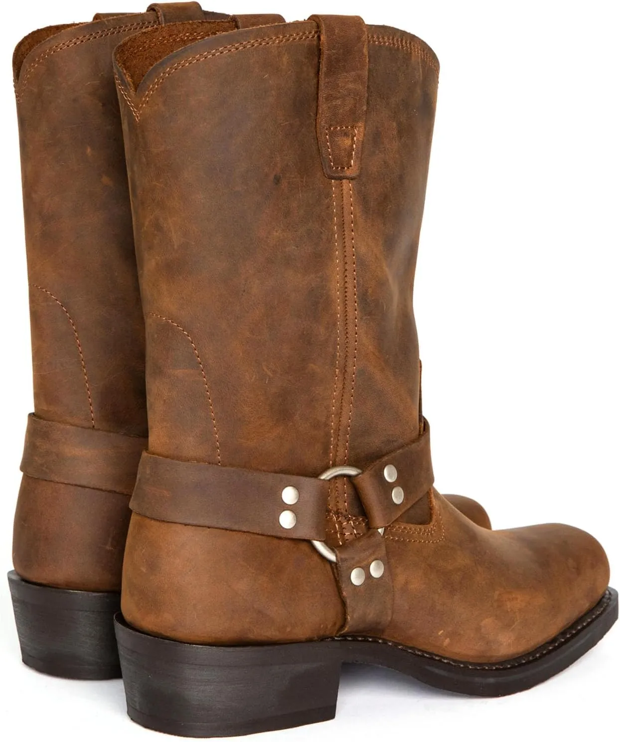 ByErz Cowboy Boots for Men Western Boot Classic with Metal Buckle Square Toe Mid-Calf Boots