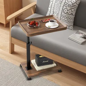 C Table End Table Adjustable Height,Couch Tables That Slide Under,C Shaped End Table with Wheels,Small C Shaped Side Table Living Room&Bedroom,Swivel Tray Table for Drink&Snack-Square Walnut