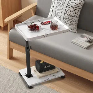 C Table End Table Adjustable Height,Couch Tables That Slide Under,C Shaped End Table with Wheels,Small C Shaped Side Table Living Room&Bedroom,Swivel Tray Table for Drink&Snack-Square White