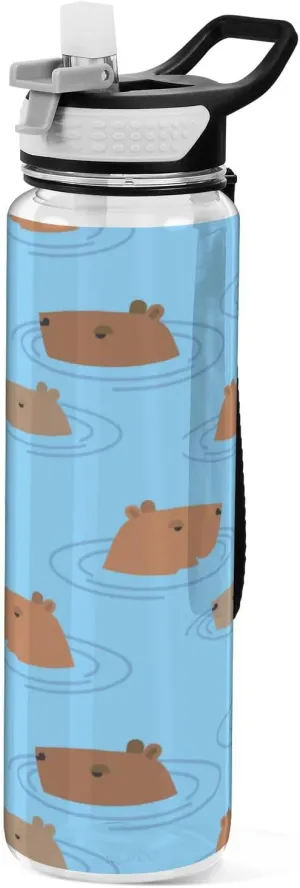 Caikeny Guinea Pig Capybara Water Bottle with Straw Sports Bottles BPA-Free Tritan Water Jug with Carrying Strap for Gym Office Outdoor Sports