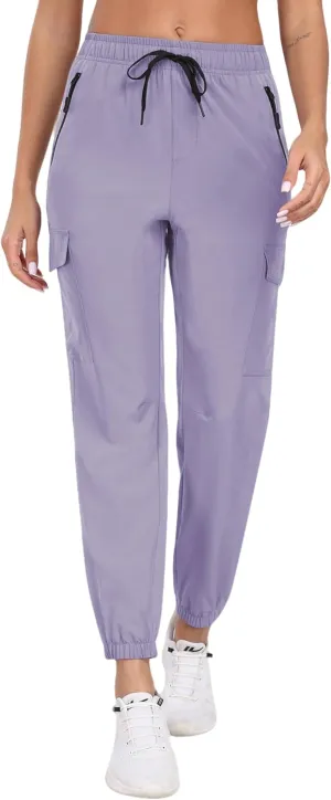 Cargo Pants Women Water Resistant Joggers with Pockets Hiking Pants Lightweight Quick Dry Elastic Waist Pants HH2412
