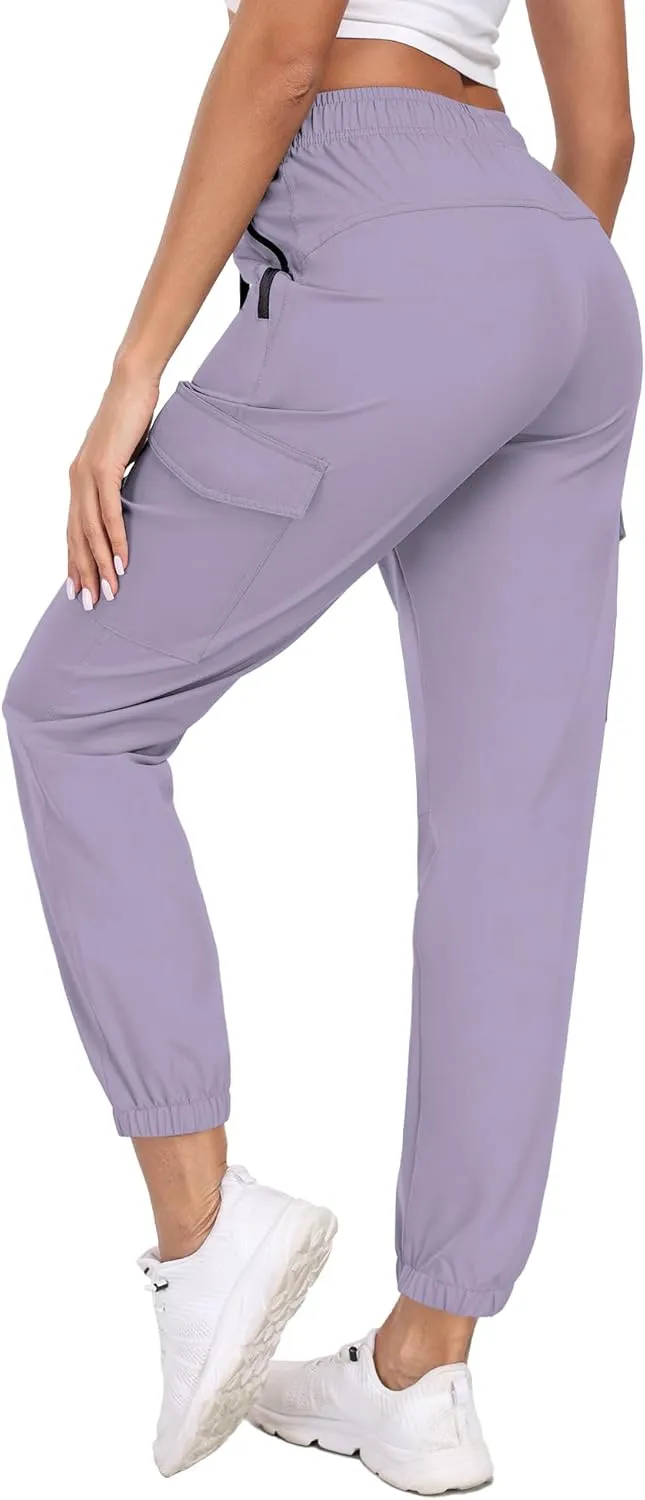Cargo Pants Women Water Resistant Joggers with Pockets Hiking Pants Lightweight Quick Dry Elastic Waist Pants HH2412