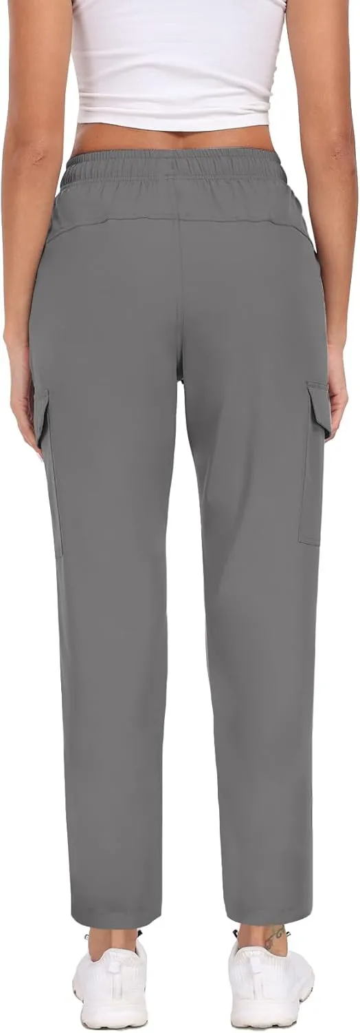 Cargo Pants Women Water Resistant Joggers with Pockets Hiking Pants Lightweight Quick Dry Elastic Waist Pants HH2412