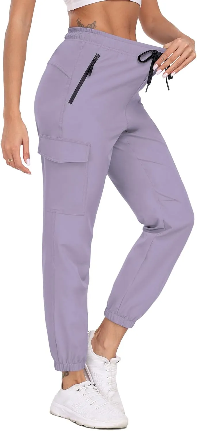 Cargo Pants Women Water Resistant Joggers with Pockets Hiking Pants Lightweight Quick Dry Elastic Waist Pants HH2412
